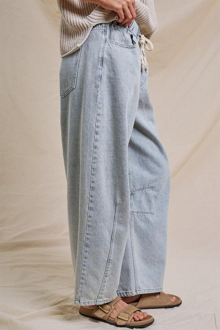 Urban Daizy - Relaxed Drawstring Barrel Denim Pants