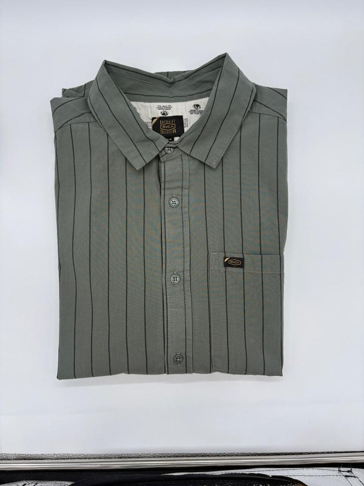 RVCA - Dayshift Workwear Stripe Short Sleeve Shirt In Sage Leaf