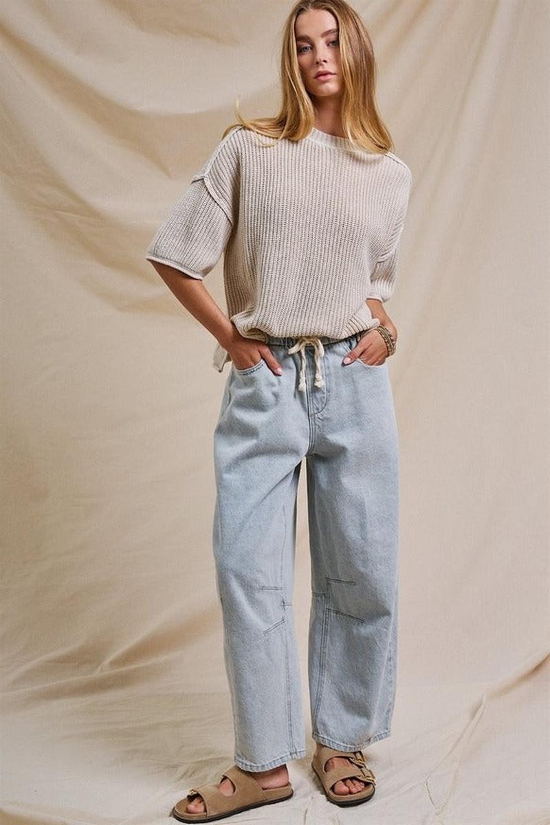 Urban Daizy - Relaxed Drawstring Barrel Denim Pants