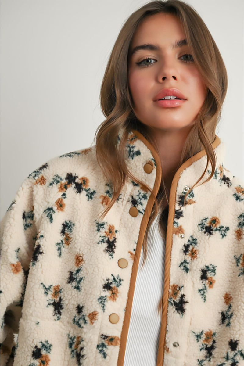 BUTTERMELON - Floral Print Fluffy Fleece Jacket