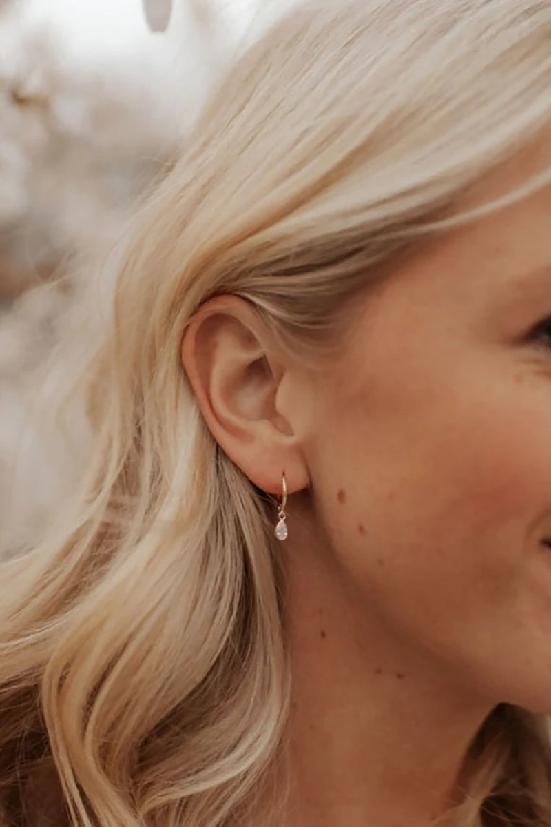 Mauve Jewelry Co. - April Raindrop Dangle Hoops with Cubic Zirconia in Gold Vermeil