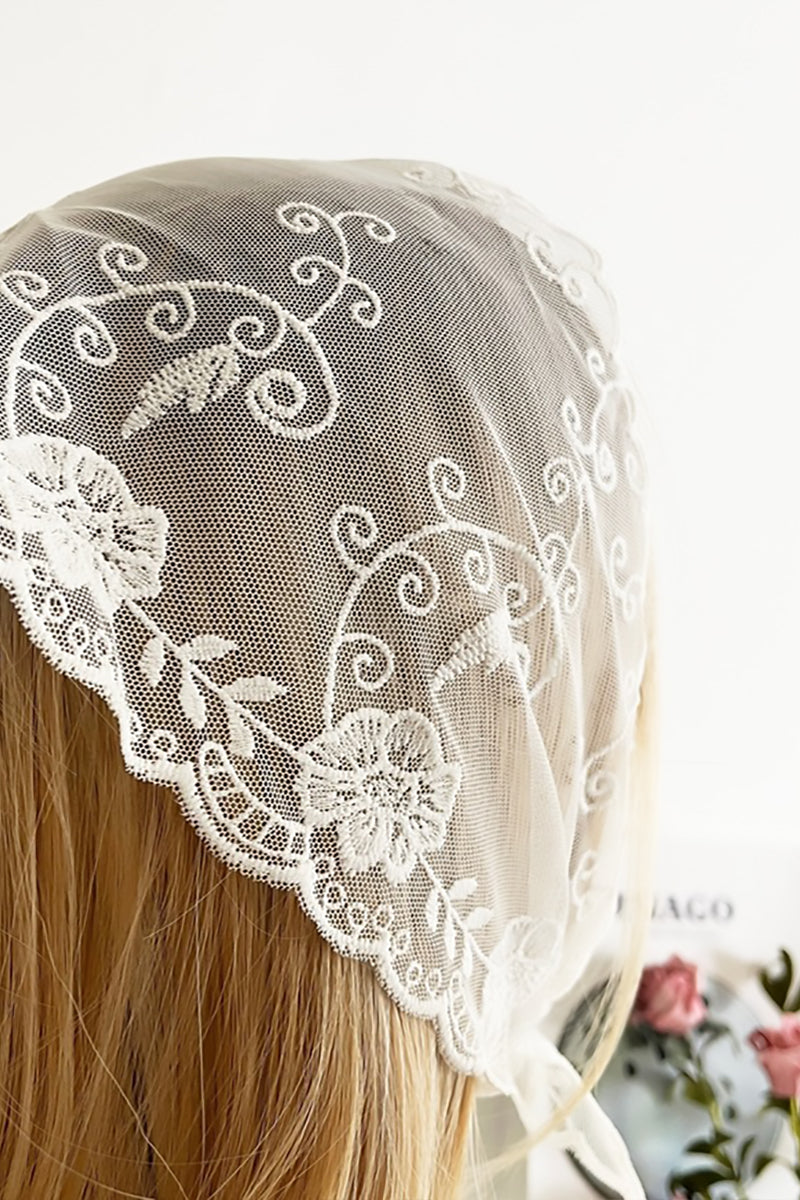 SoapElenGlen - Retro Lace Floral Head Scarf,Flower Branchtriangular Scarf