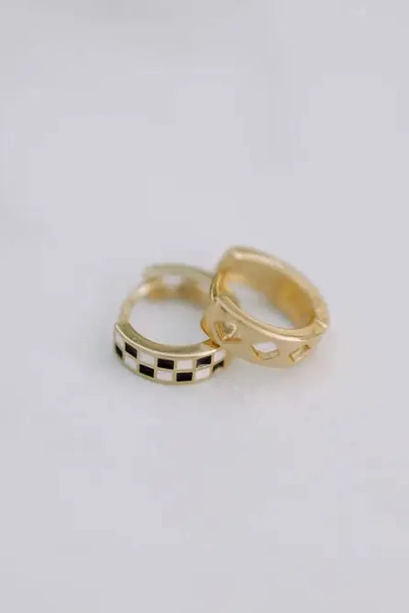 Mauve Jewelry Co. - Black & White Checkered Hoops in Gold