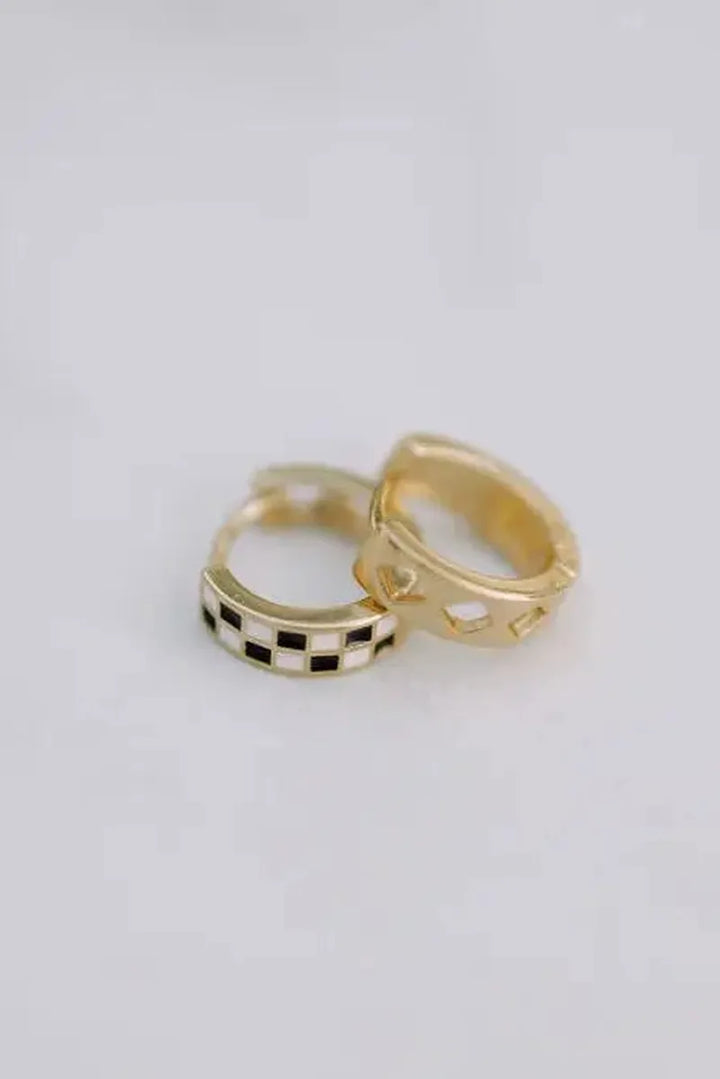 Mauve Jewelry Co. - Black & White Checkered Hoops in Gold