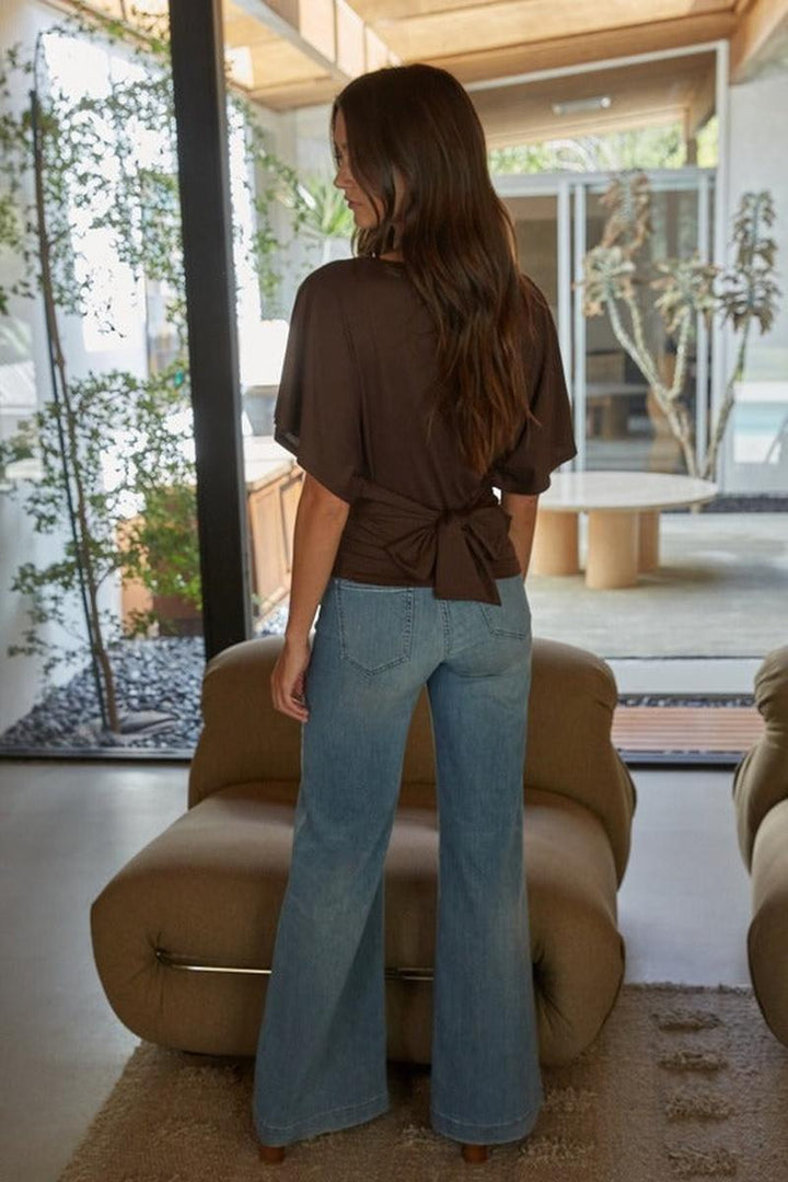 By Together - Knit Polyester Spandex Boatneck Short Sleeve Top