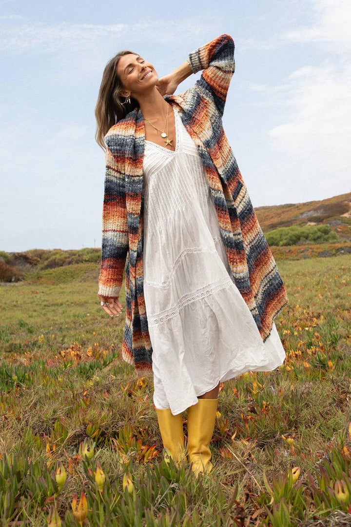 Lovestitch -  Knit Space Dye Long Sleeve Open Front Cardigan in Rust/Navy