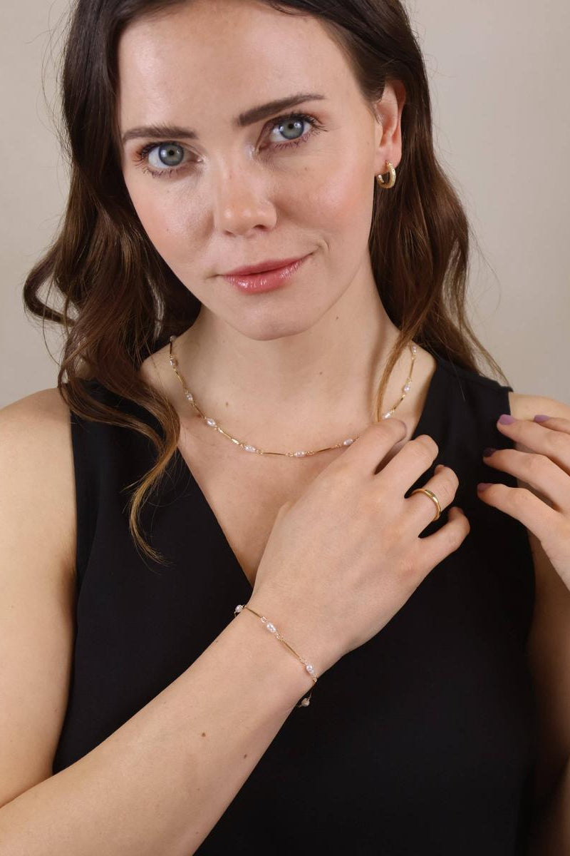 GoldFi - 18K Gold Filled Pearl Bead & Straw Necklace