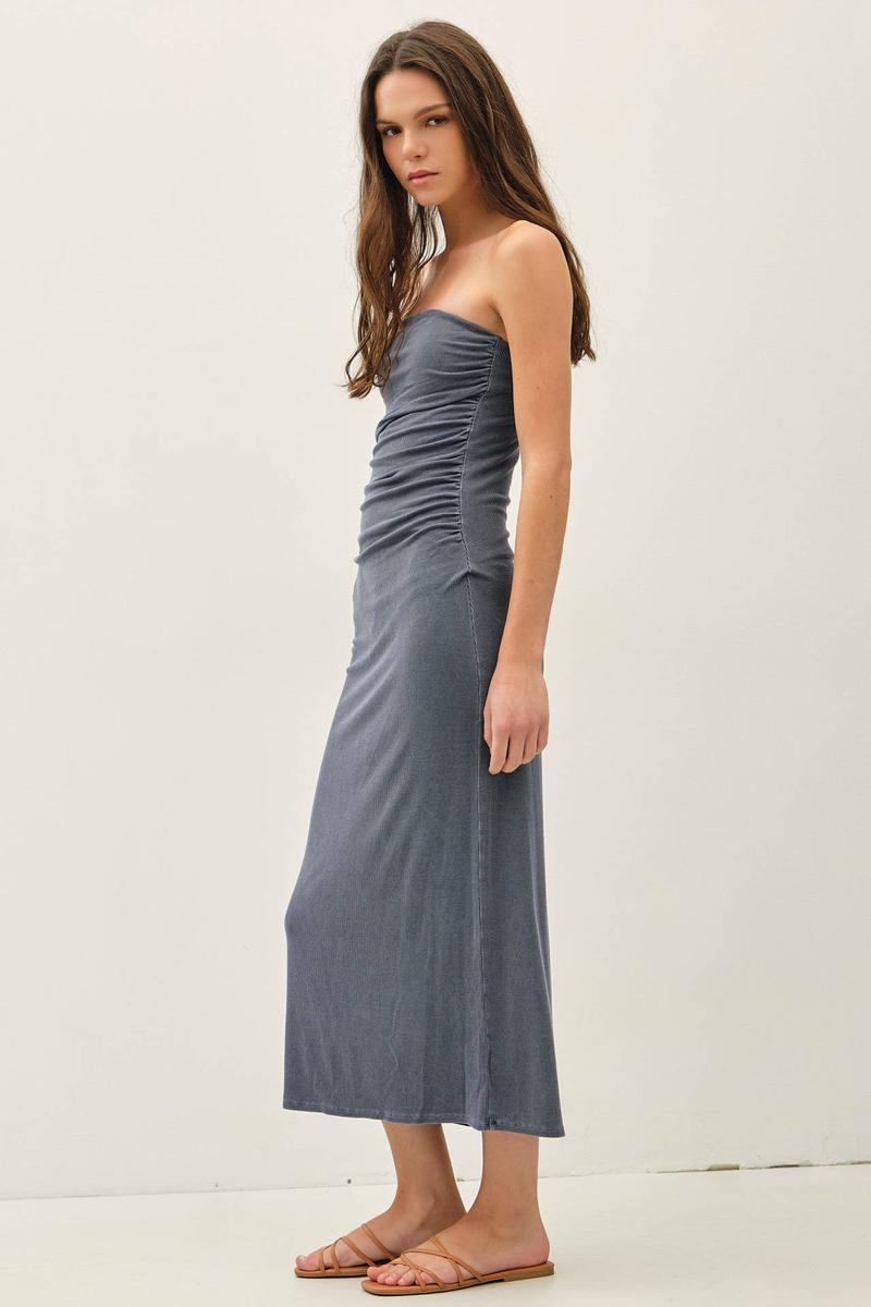 Be Cool - Basic Ribbed Garment Dye Midi Tube Dress