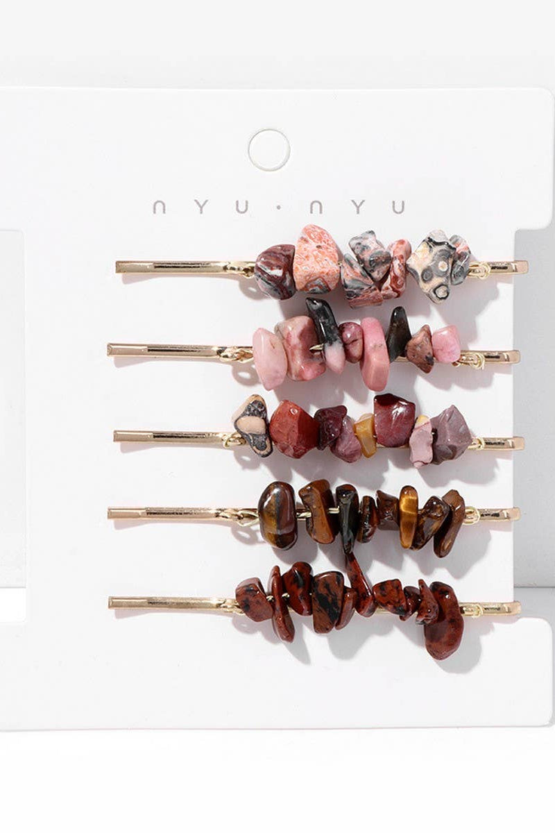 ACCITY - Natural Red Stone Hair Clip Set