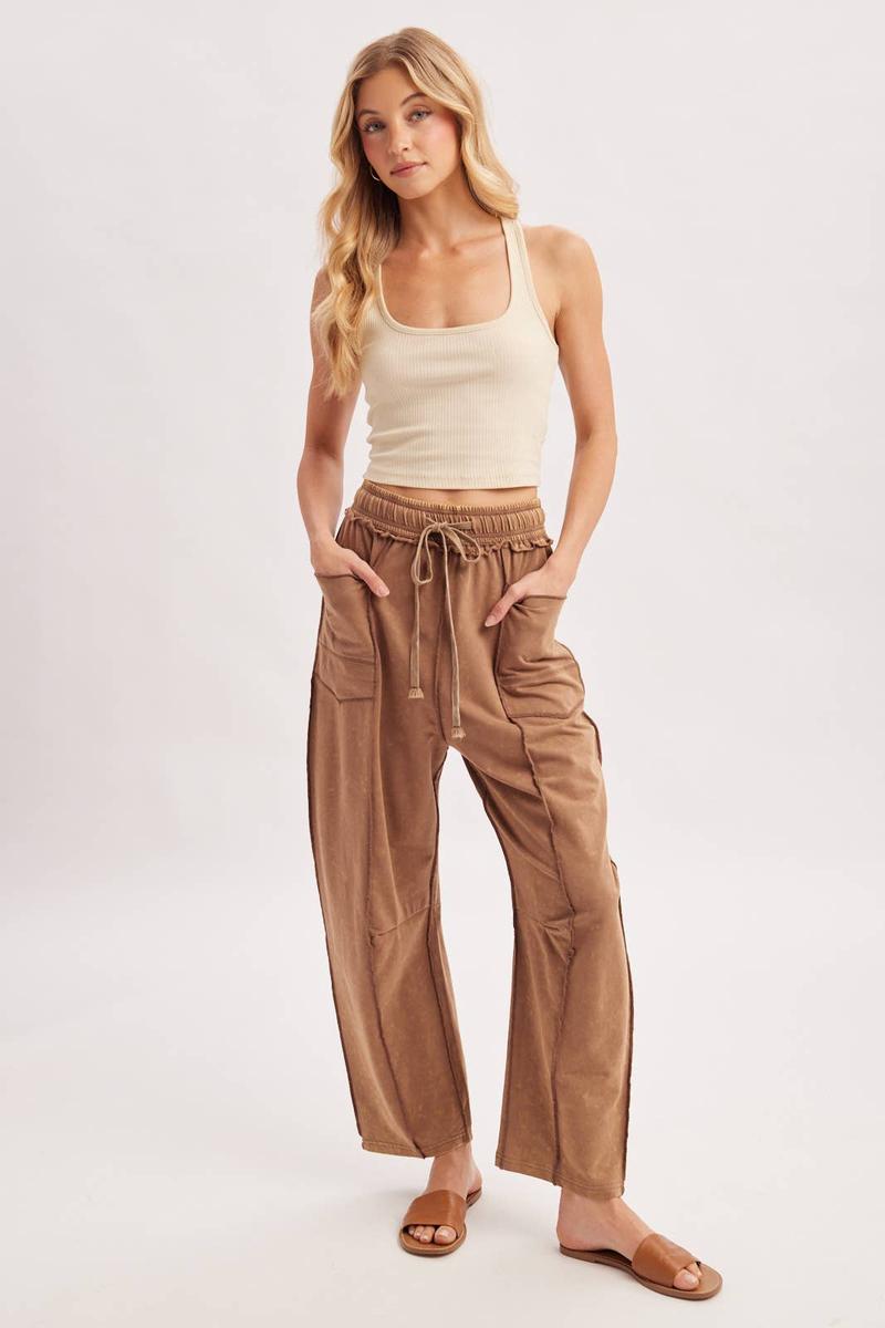 Bluivy - Washed Out Exposed Seam Barrel Pants in Latte