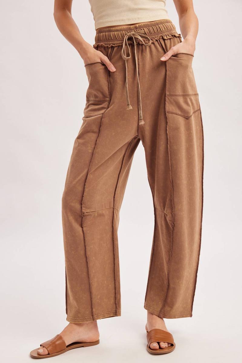 Bluivy - Washed Out Exposed Seam Barrel Pants in Latte