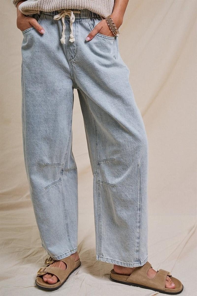 Urban Daizy - Relaxed Drawstring Barrel Denim Pants