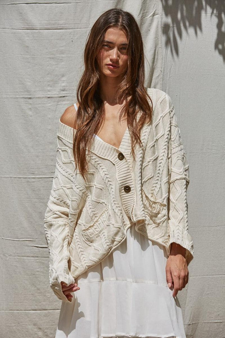 By Together - Cable Knit Cardigan in Natural