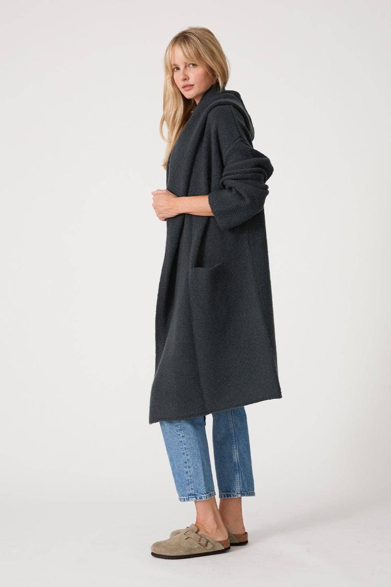 Lovestitch -  Cozy Oversized Two Pocket Hooded Cardigan in Pine