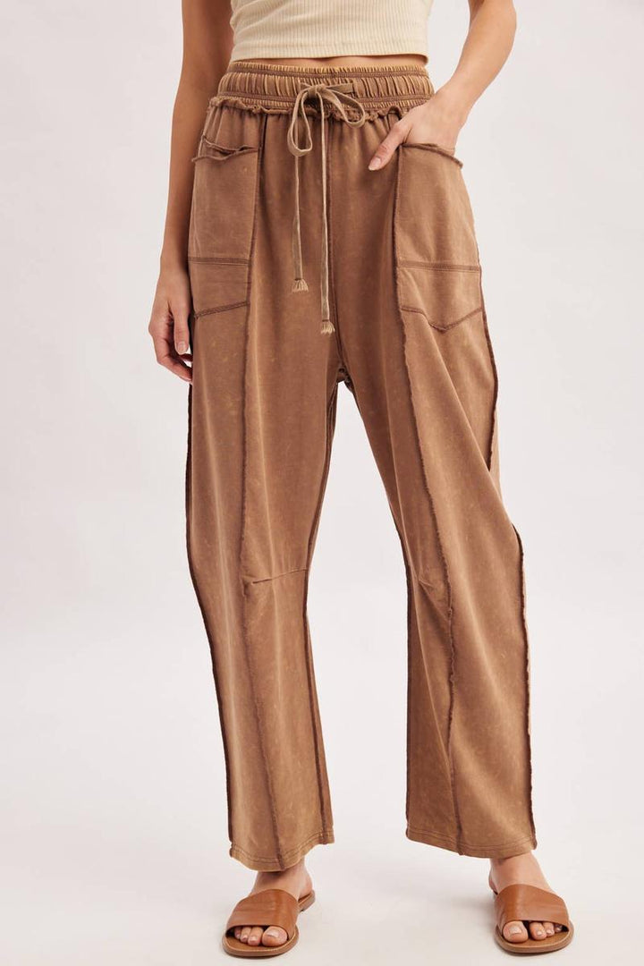 Bluivy - Washed Out Exposed Seam Barrel Pants in Latte