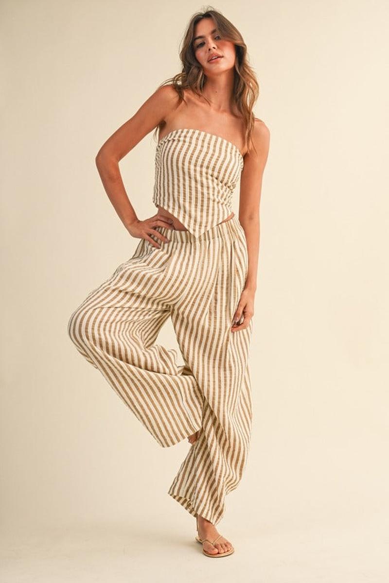 Klesis - Striped Smocked Back Tie Handkercheif Top and Barrel