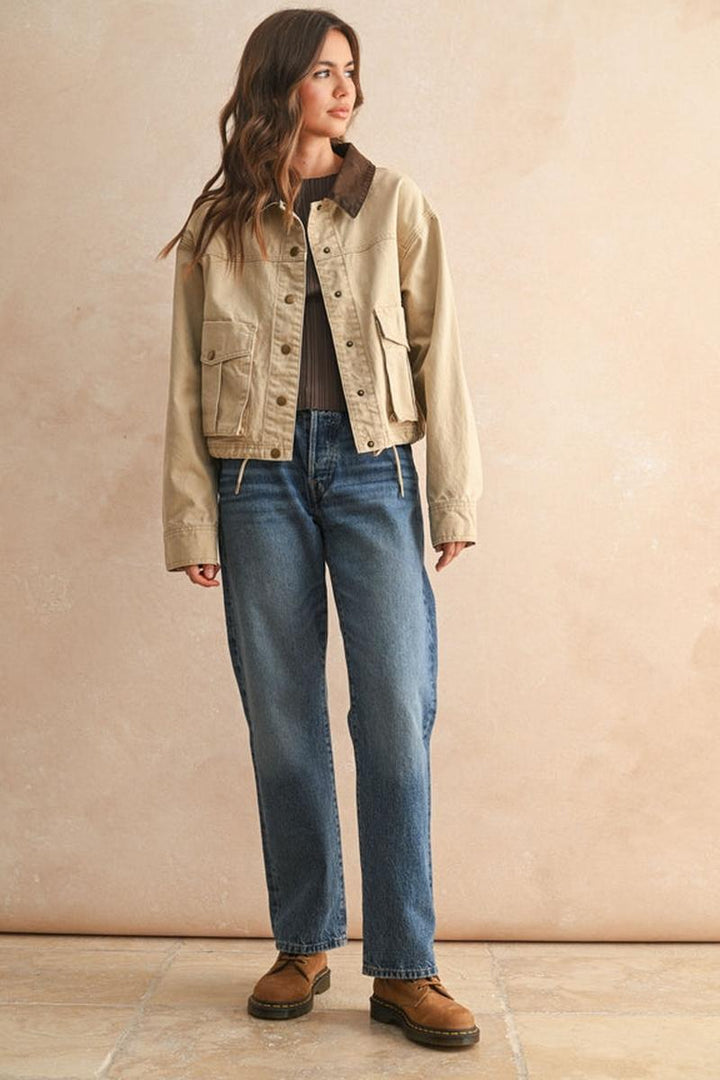 MIOU MUSE - Collar Contrasted Utility Jacket