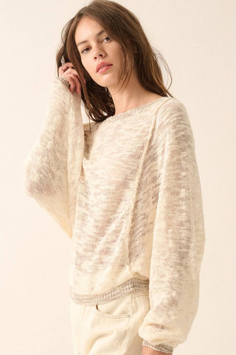 Promesa - Burnout Knit Dolman-Sleeve Sweater in Cream