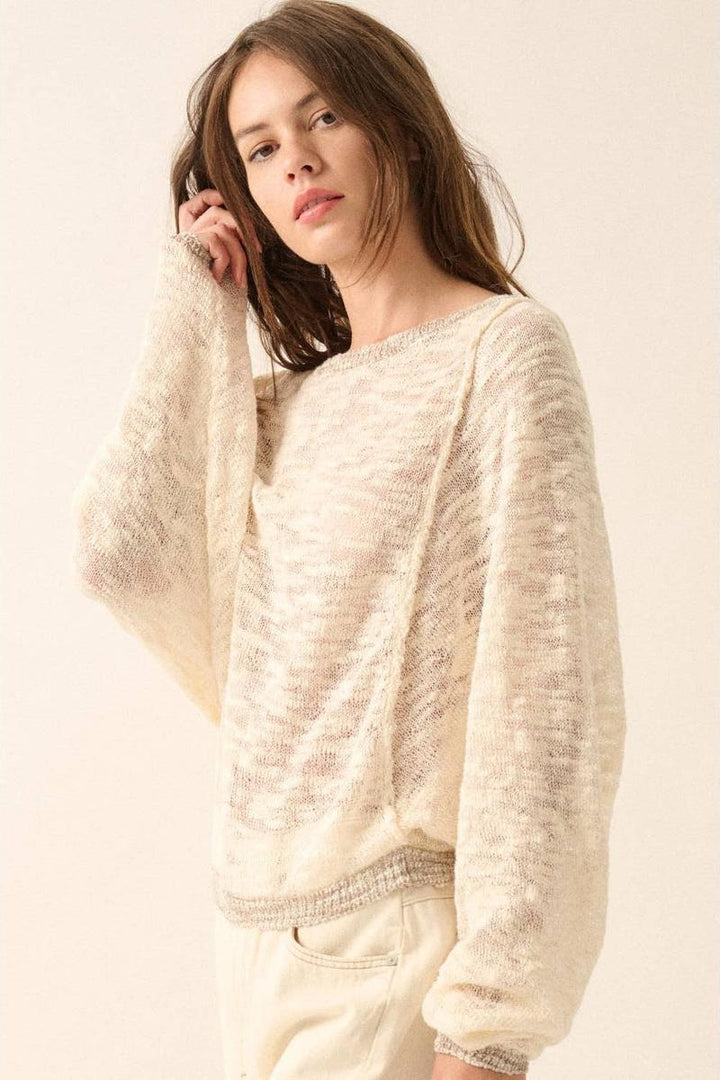 Promesa - Burnout Knit Dolman-Sleeve Sweater in Cream