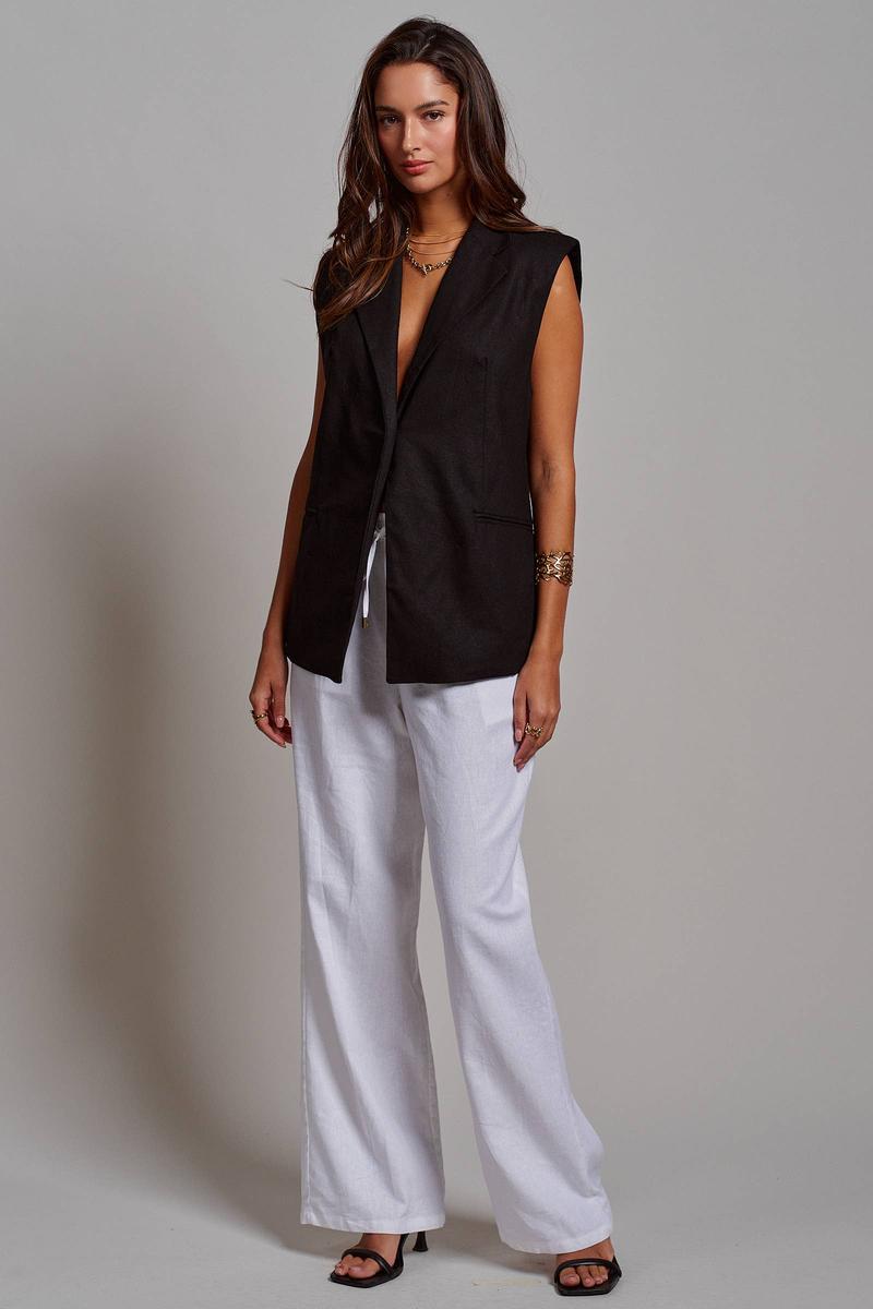 Urban Daizy - Linen Blend Tailored Notched Lapel Vest
