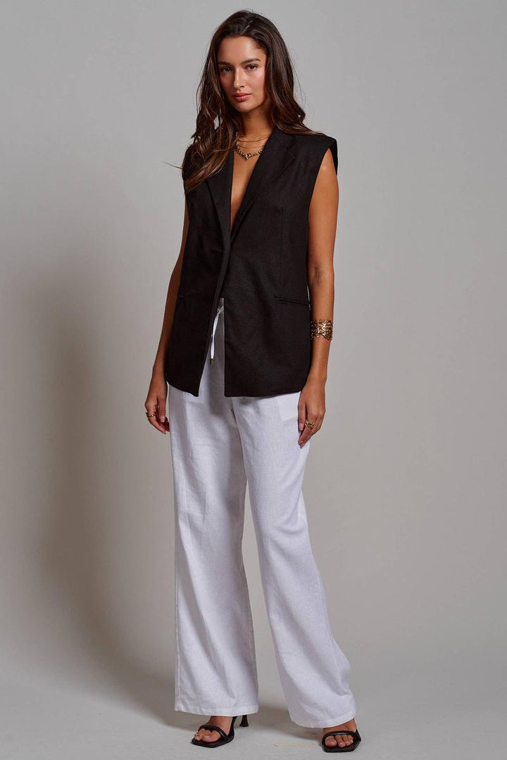 Urban Daizy - Linen Blend Tailored Notched Lapel Vest