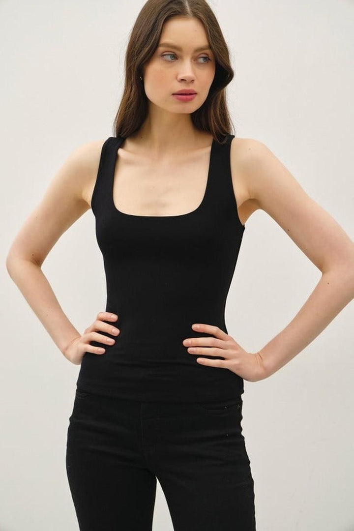Be Cool - Restock-Soft Core-Double Lined Basic Square Neck Tank in Black