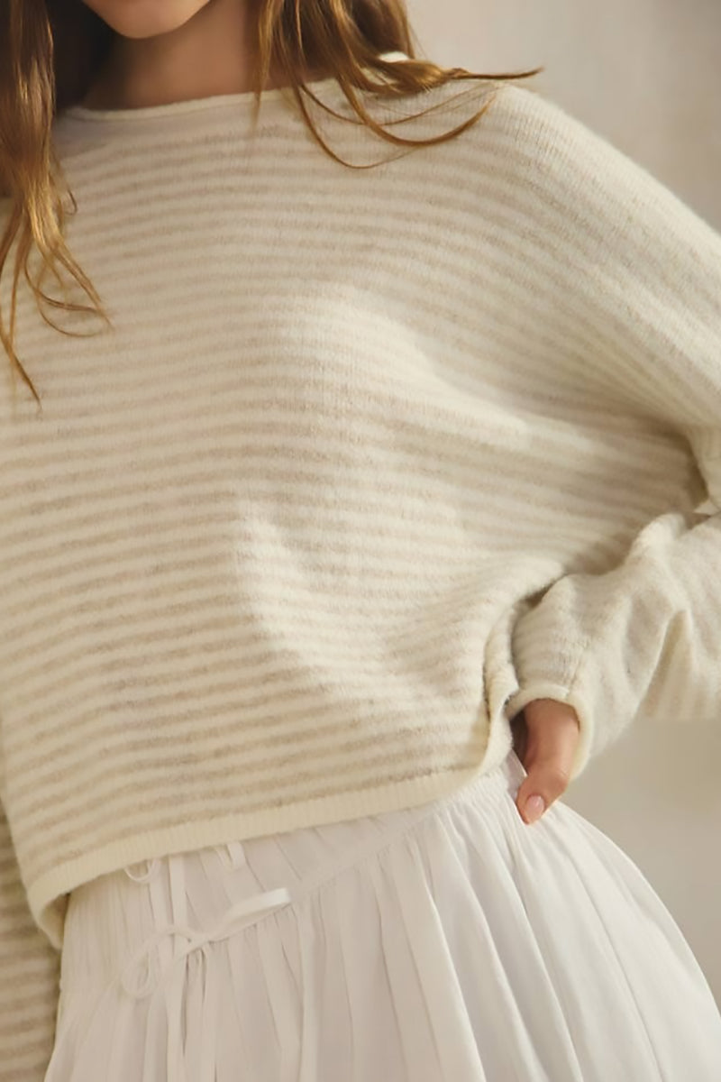 Creamon - Babe Striped Roll Up Neck Sweater