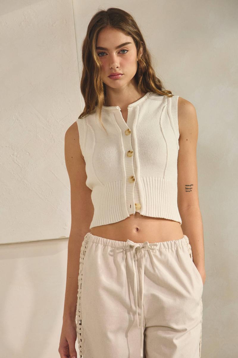 Creamon - Natural Roll Up Neck Sweater Vest Top