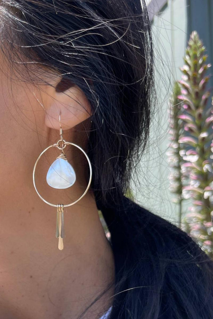 Quinn Sharp - Mother of Pearl Hoops Triple Fringe | 14kt Gold Filled