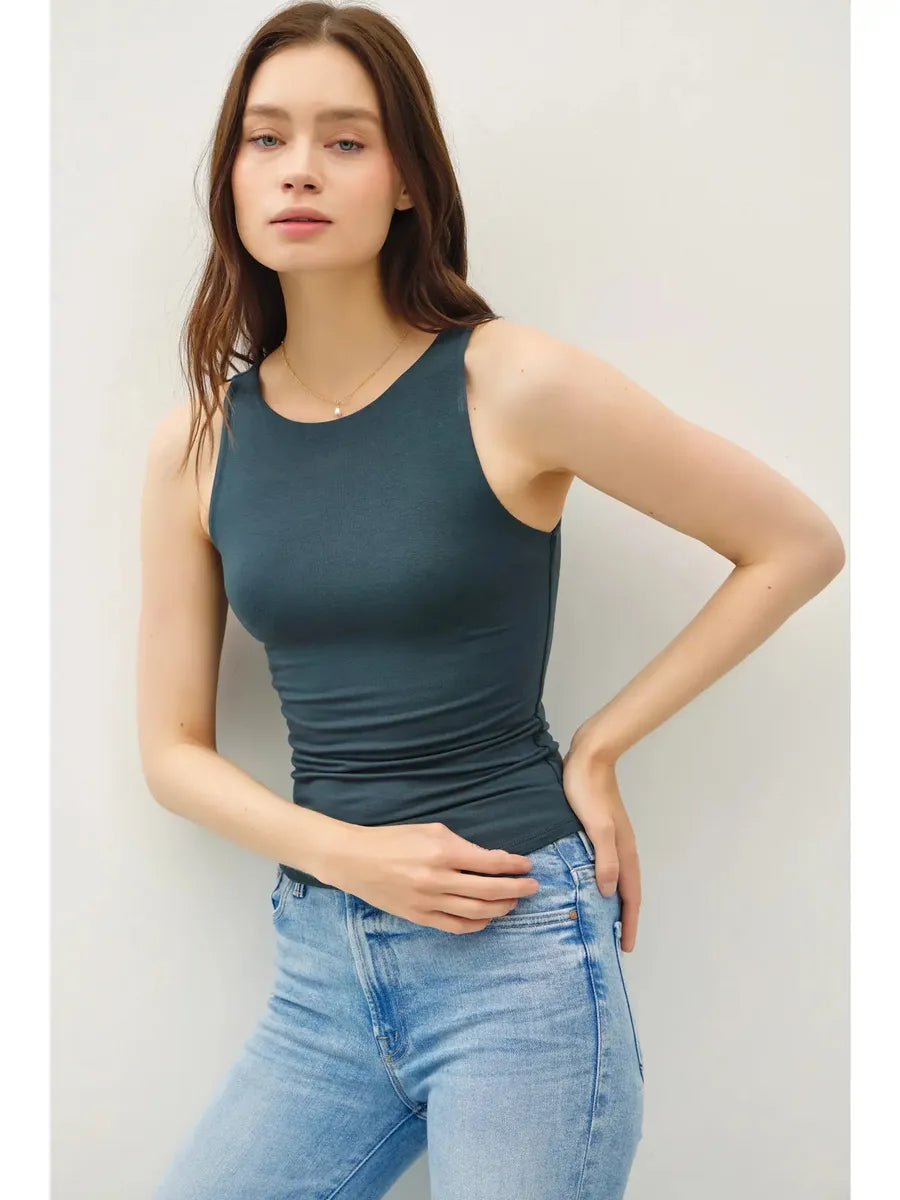 Be Cool - Basic Double Lined Boat Neck Tank