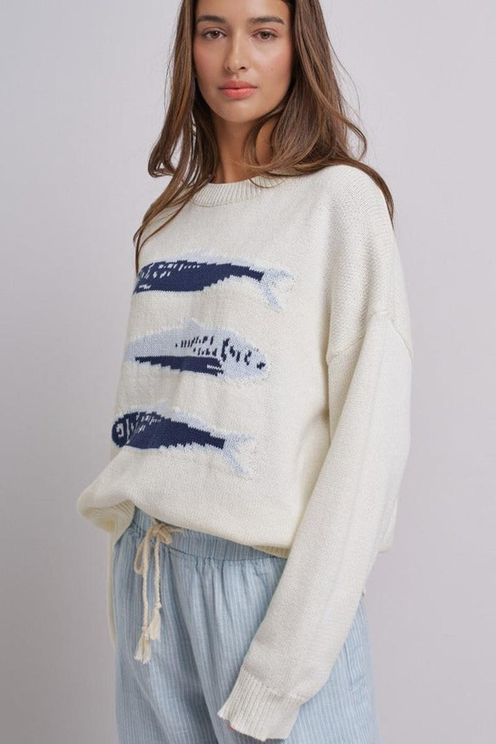 Urban Daizy - Graphic Oversized Drop-Shoulder Knit Sweater