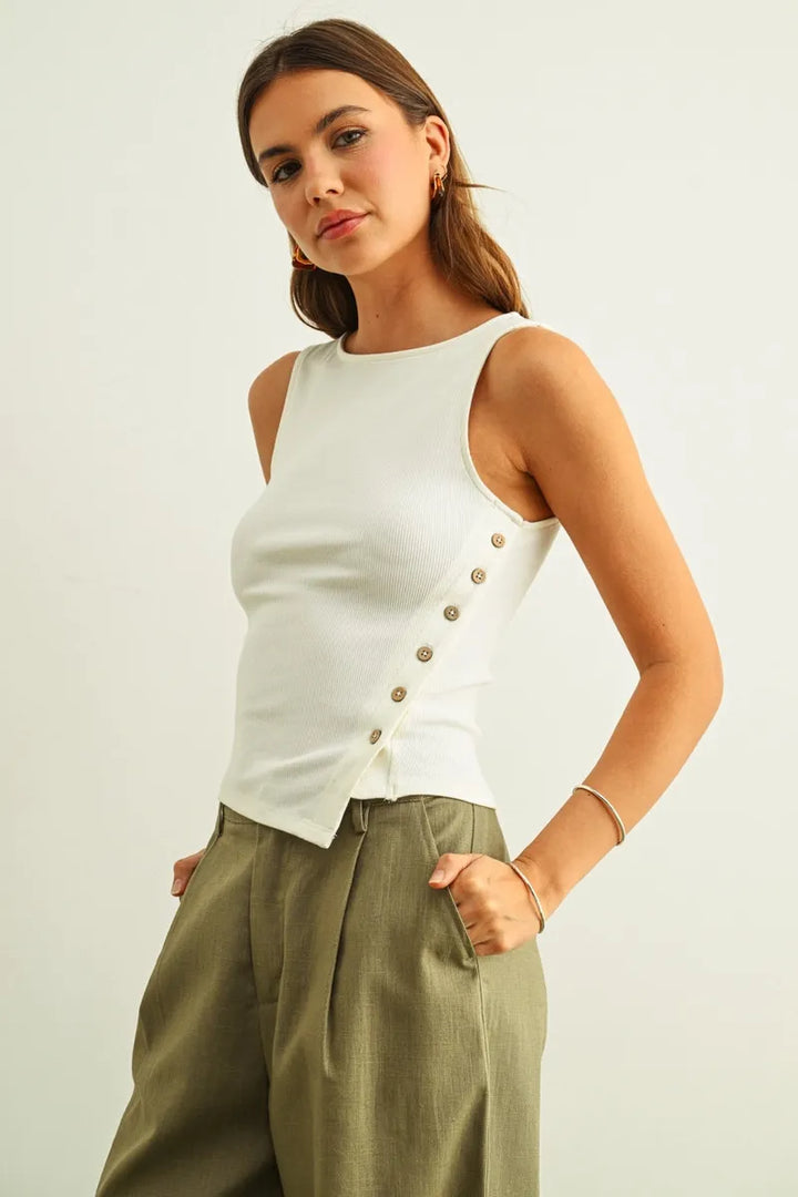 Miou Muse - Ribbed Tank with Button Side Detail