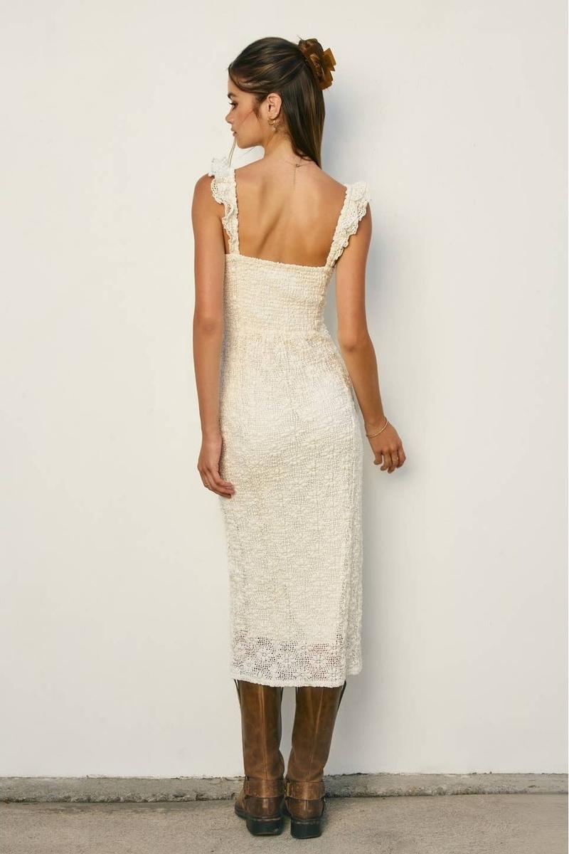 Dress Forum - Breeze & Blossom Flutter Ruffled Midi Dress in Cream