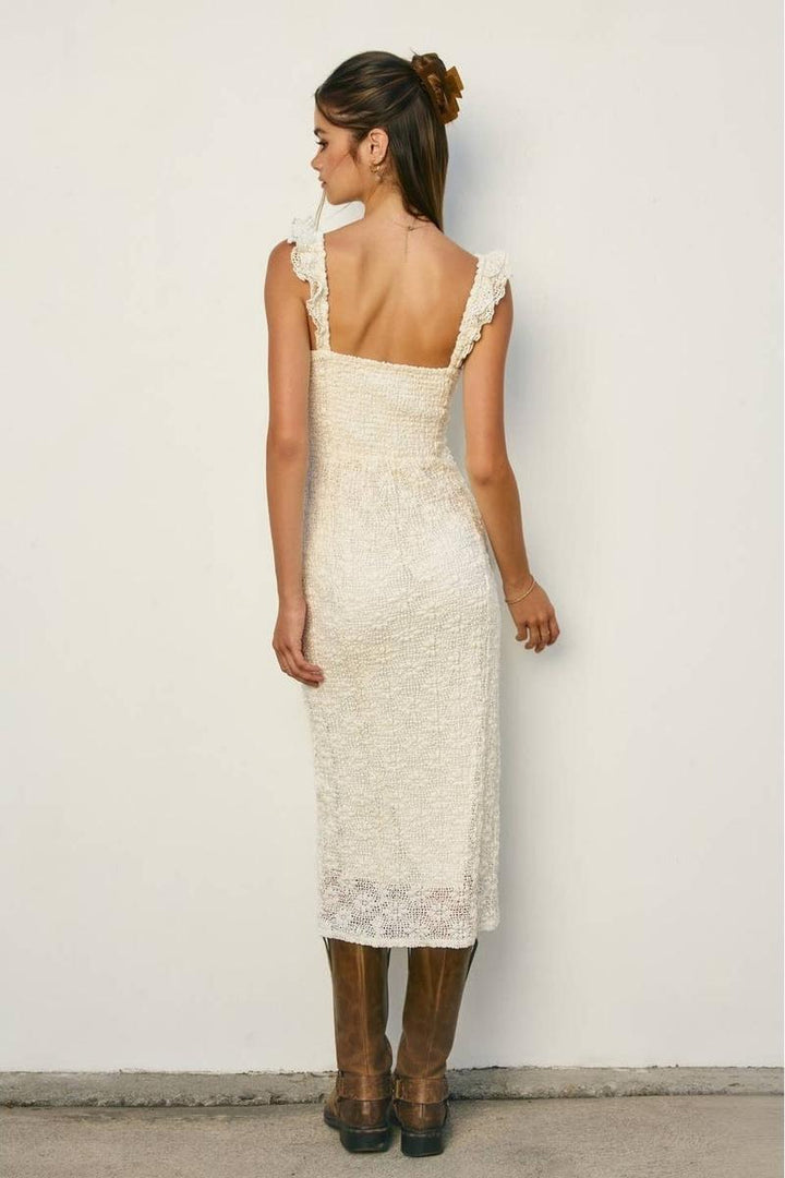 Dress Forum - Breeze & Blossom Flutter Ruffled Midi Dress in Cream
