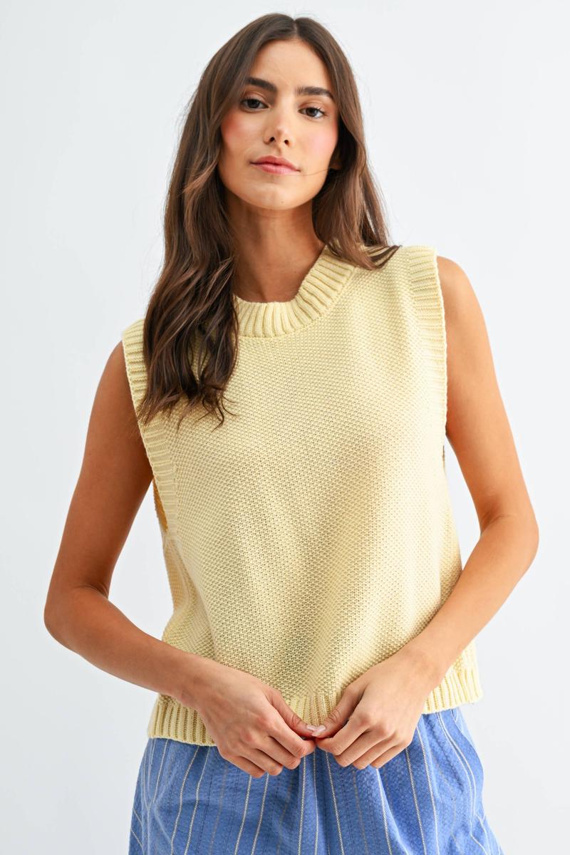 Camellia - Open-Back Knitted Sleeveless Sweater Vest in Butter Yellow