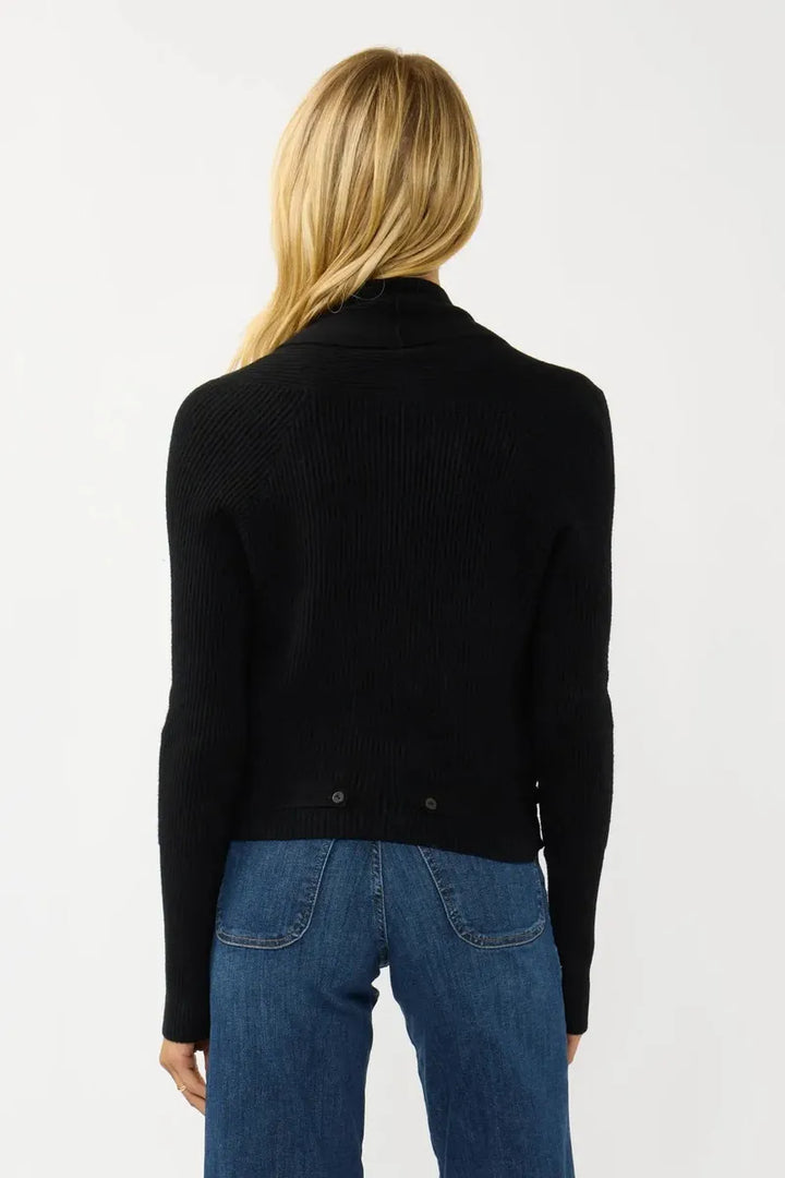 Lovestitch - Waffle Knit Long Sleeve Tie Front Cardigan in Black
