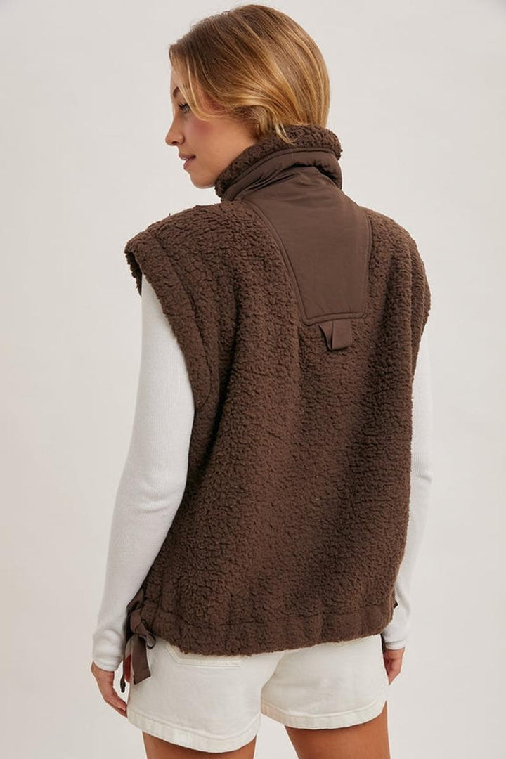 Bluivy - Button Down Mock Neck Fleece Sherpa Vest