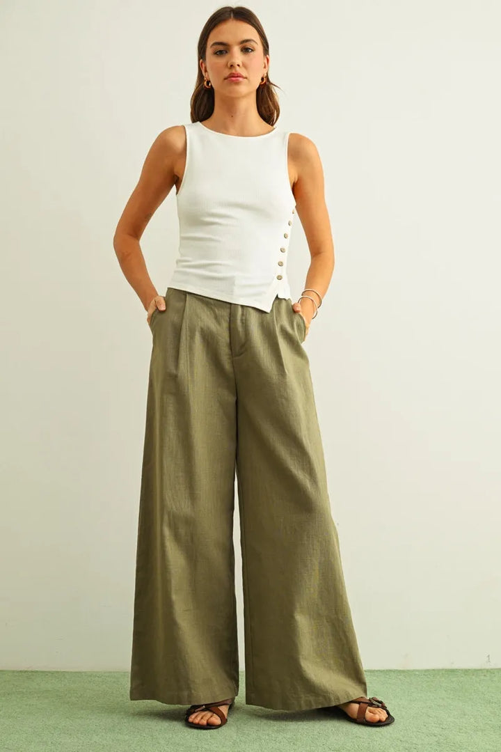 Miou Muse - Ribbed Tank with Button Side Detail