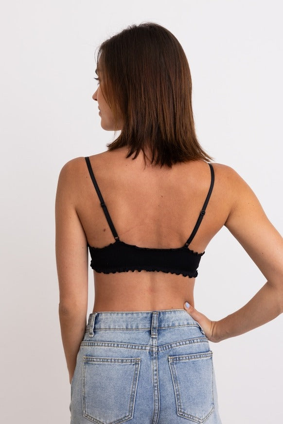 Leto Accessories - Seamless Lettuce Edge Bow Tie Triangle Bralette