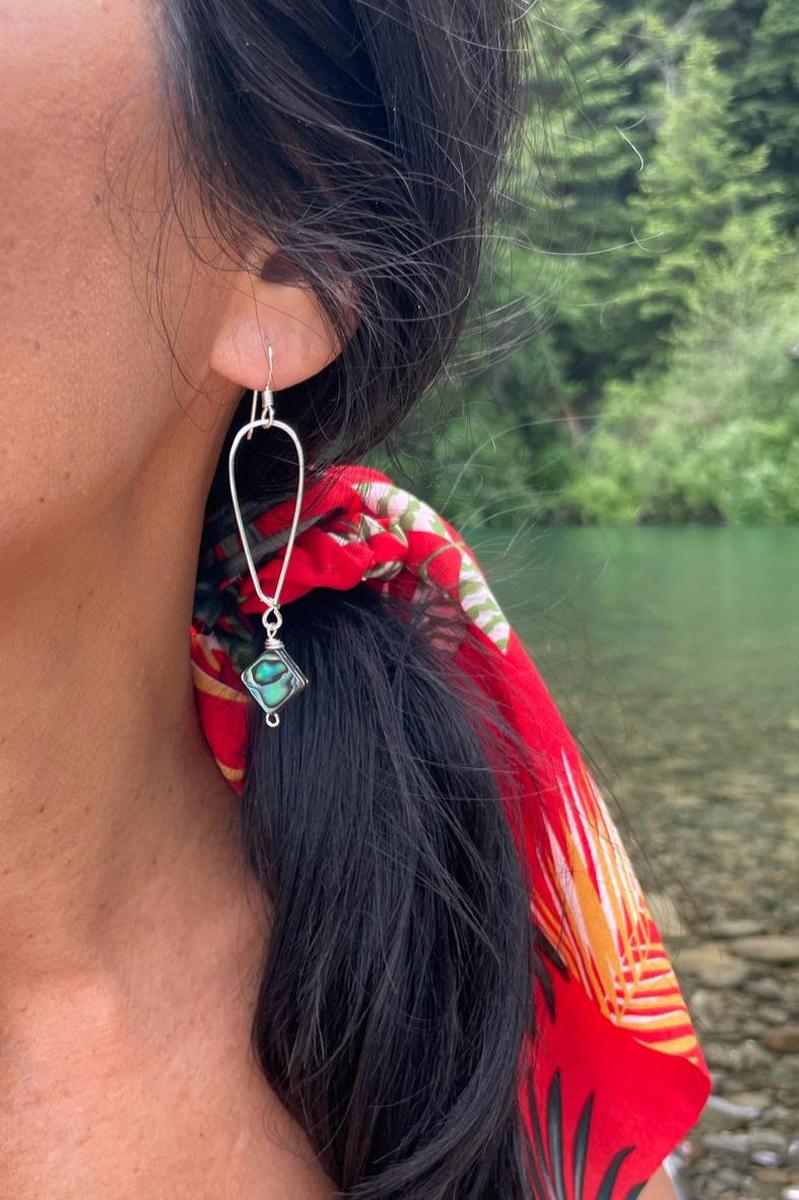 Quinn Sharp - Long Inverted Abalone Hoops in Sterling Silver