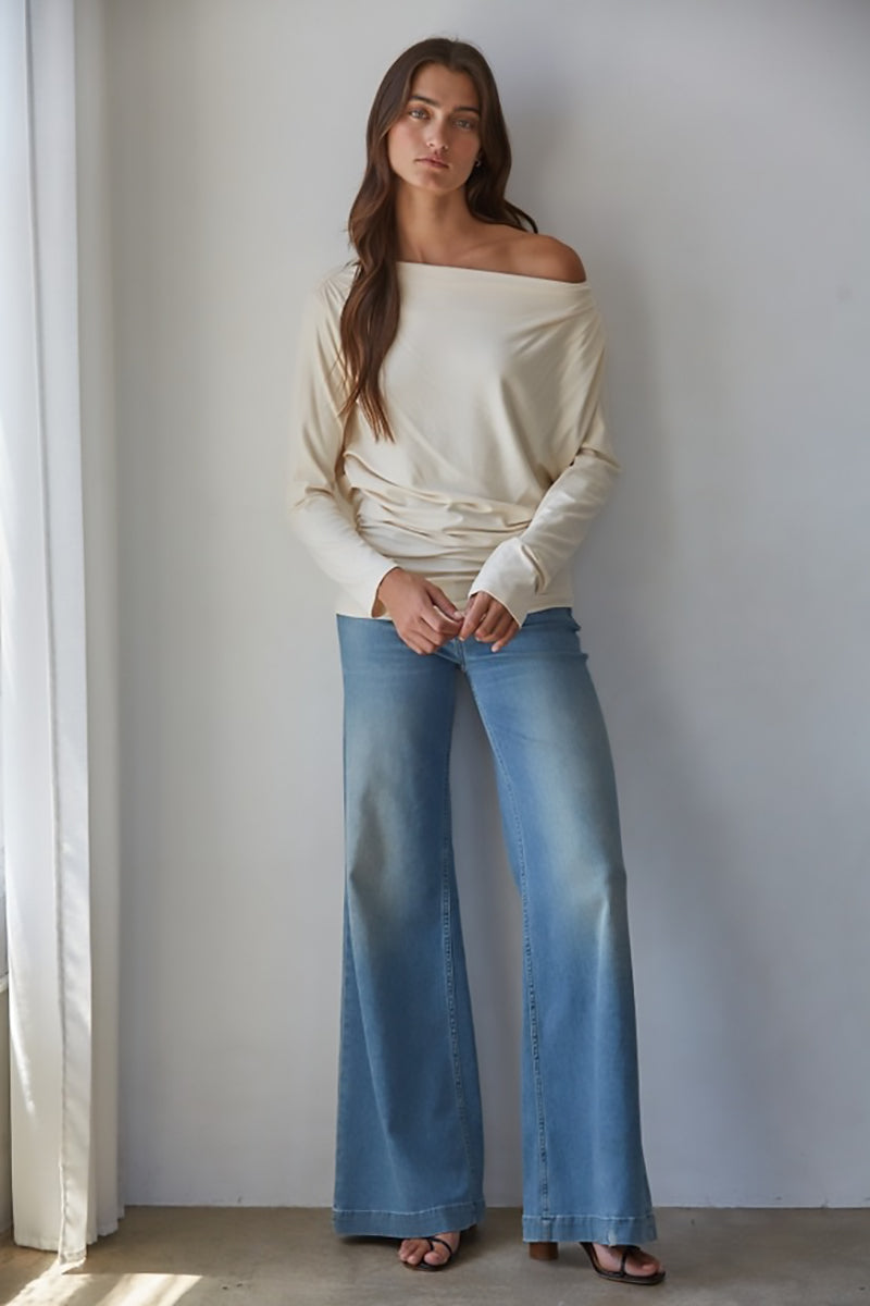 By Together - Woven Rayon Spandex Asymmetric Long Sleeve
