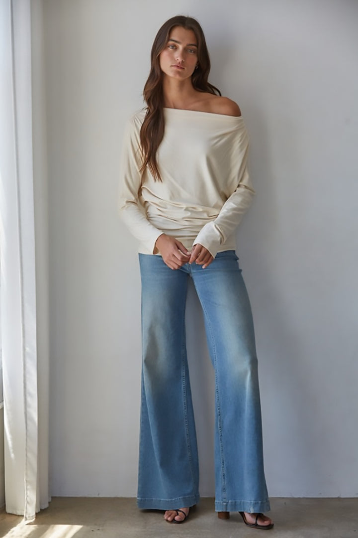 By Together - Woven Rayon Spandex Asymmetric Long Sleeve