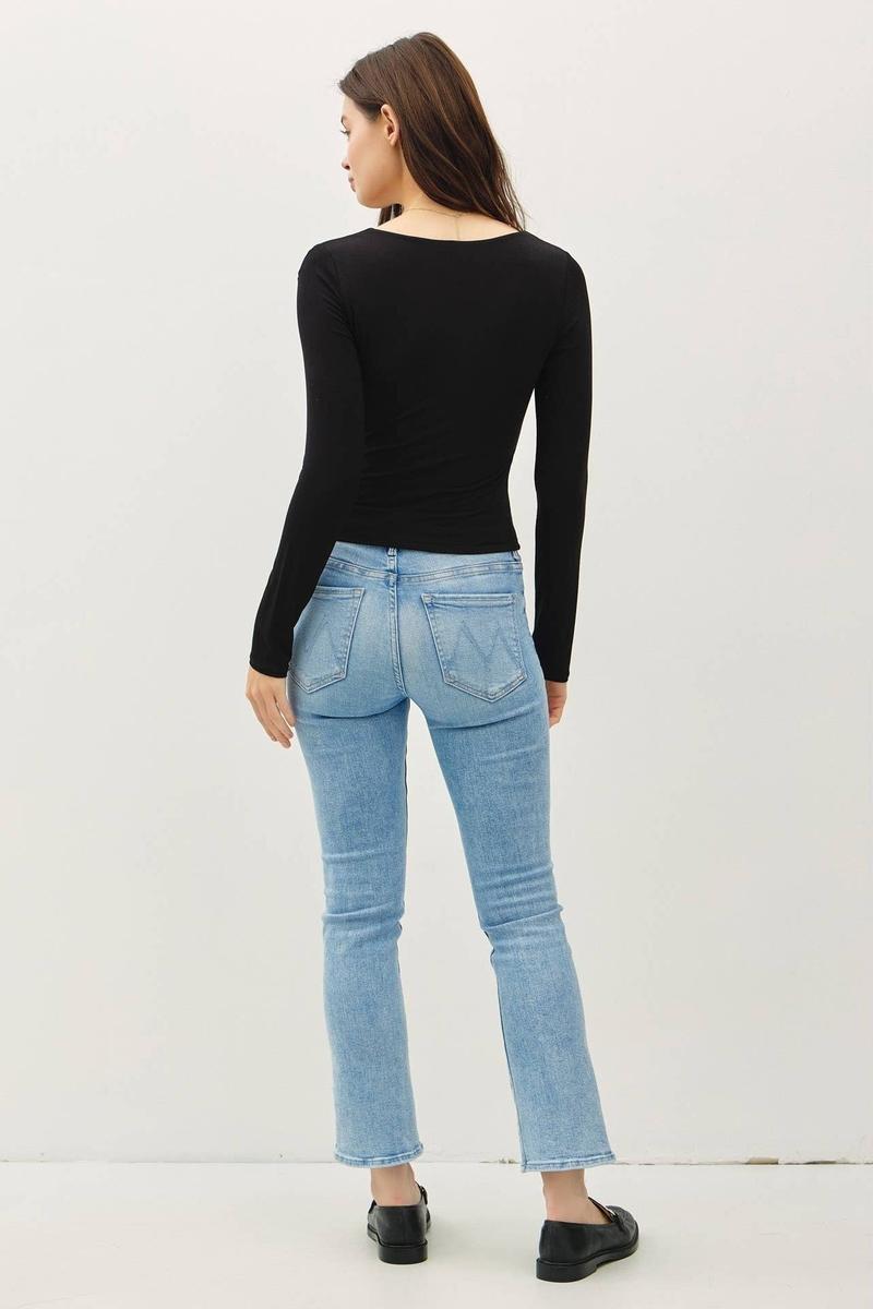 Be Cool - Soft Core Basic Square Neck Long Sleeve Top in Black