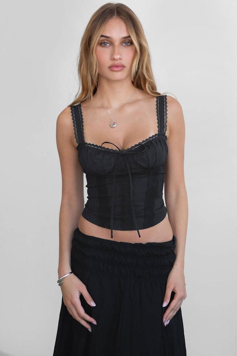 TICTOC - TILLA Sweetheart Neckline with Lace Trim Milkmaid Corset Top in Black