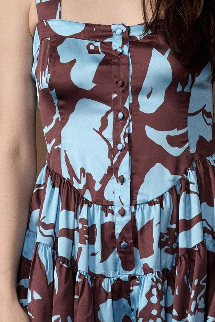 Promesa USA - Floral-Print Satin Button-Front Tiered Ruffle Romper