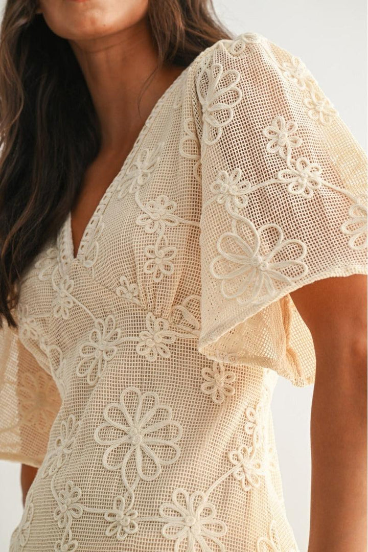 Camellia - Elegant Floral Lace Mini Dress in Cream