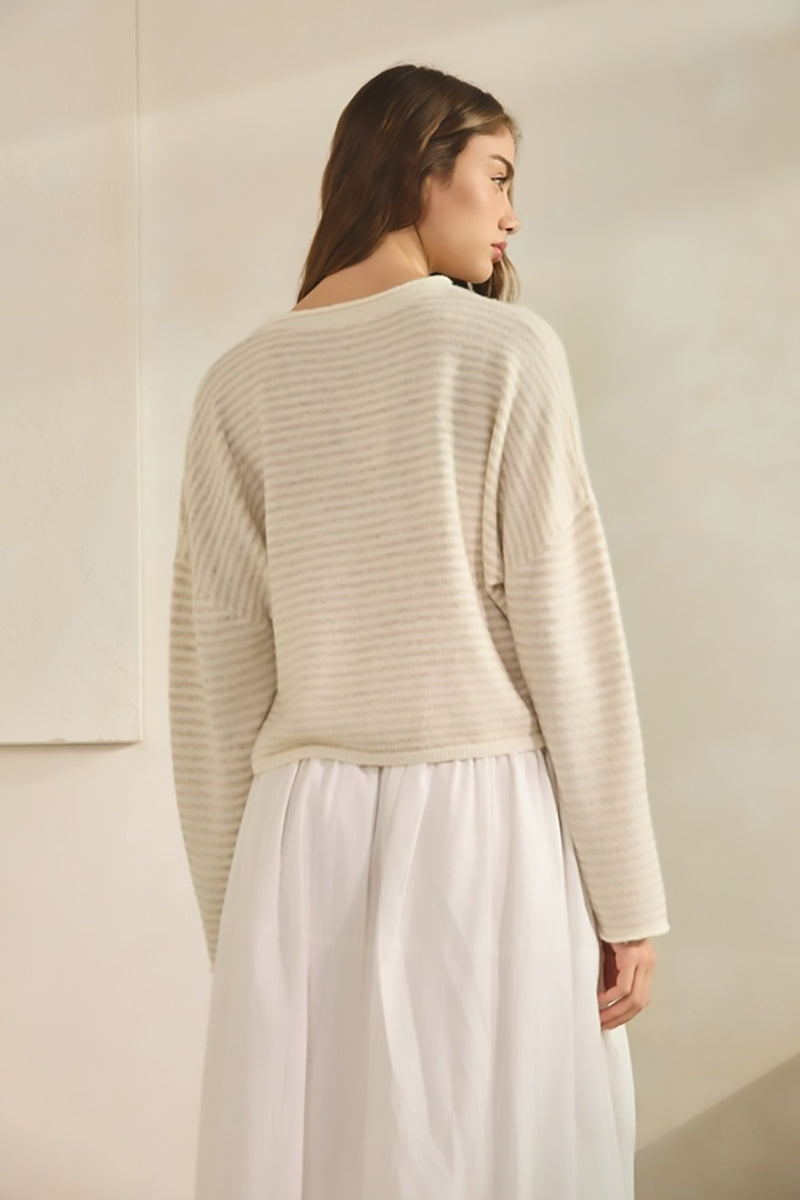Creamon - Babe Striped Roll Up Neck Sweater