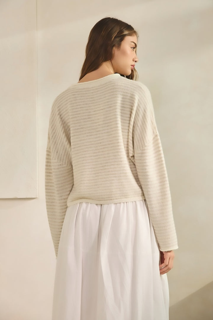 Creamon - Babe Striped Roll Up Neck Sweater