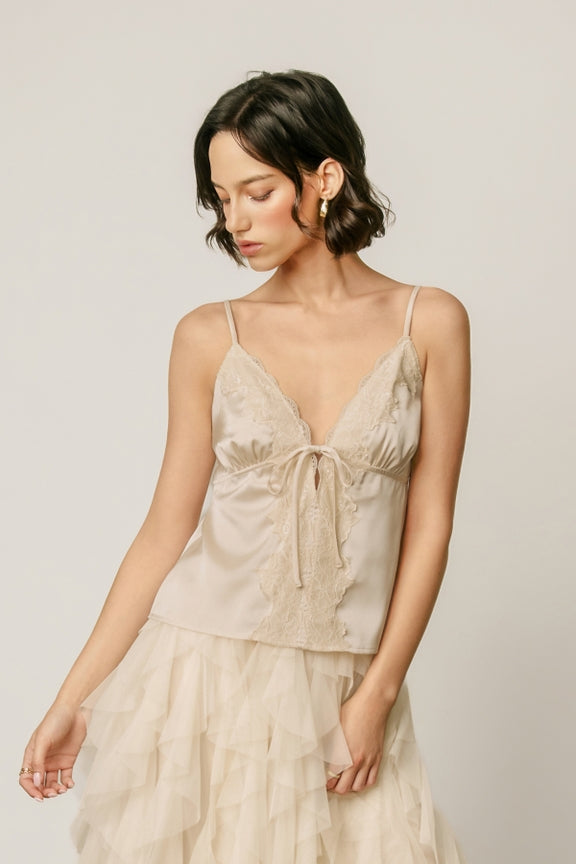 Dress Forum - Satin Lace Tie Front Cami Top