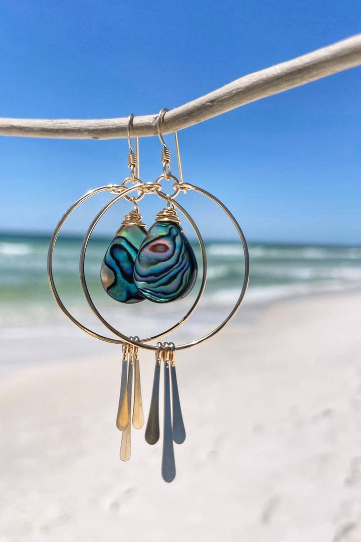 Quinn Sharp - Circle Hoops Abalone Fringe | 14kt Gold Filled, Sterling